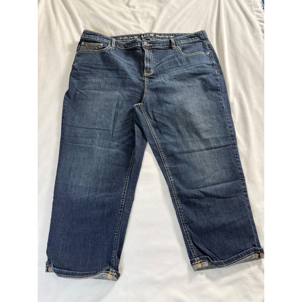 Apt. 9 Modern Straight Leg Capri Jeans Dark Wash Studded Pockets Size 20W